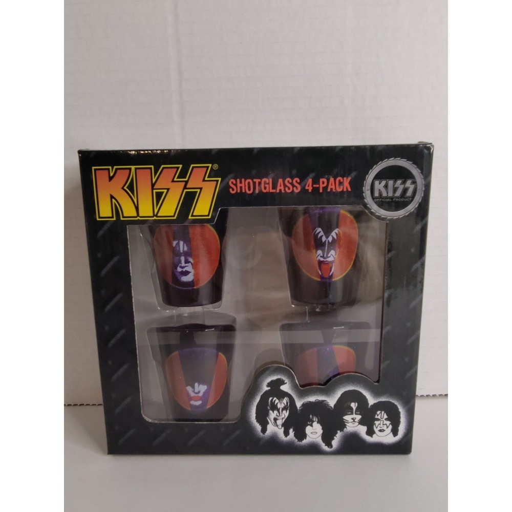 New In Package 4 Pack KISS Shot Glass Set